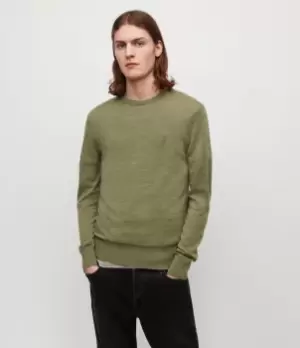 Image of AllSaints Mens Mode Merino Crew Jumper, Moss Green Marl, Size: M