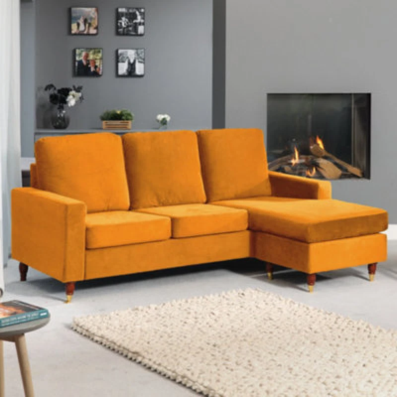 Image of Hendrick Reversible Velvet Fabric Corner Sofa - Orange