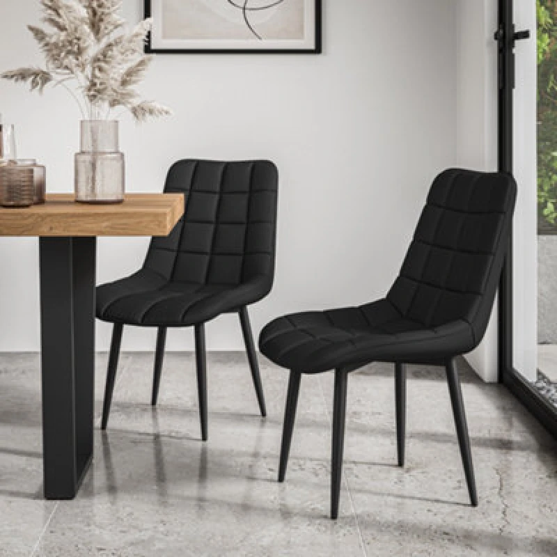 Image of More4Homes Set of 2 Nova Modern Velvet Dining Chair Padded Seat Metal Legs Black
