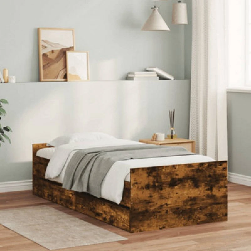 Image of Vidaxl Bed Frame With Drawers Without Mattress Smoked Oak 90X190 Cm Single