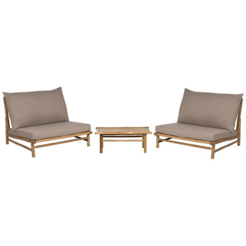 Image of Beliani Garden Lounge Set With Table 2 Seater Todi Bamboo Wood Taupe
