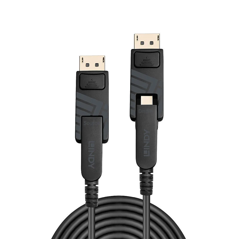 Image of Lindy 50m Fibre Optic Hybrid Mini DisplayPort 1.4 Cable with Detachabl