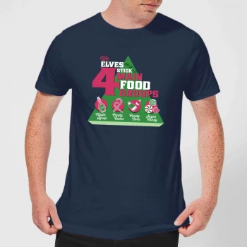 Image of Elf Food Groups Mens Christmas T-Shirt - Navy - XS - Navy