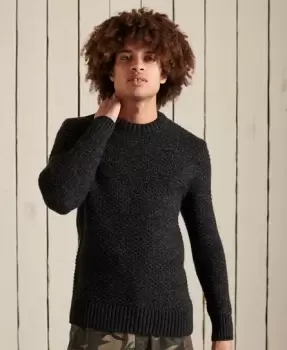 Image of Superdry Mens Jacob Cable Crew Jumper Black / Charcoal Black Twist - Size: S