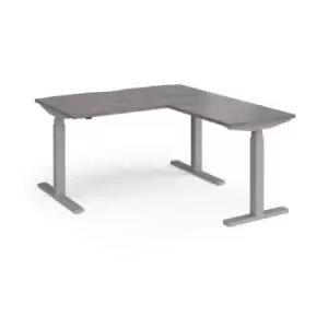 Image of Elev8 Touch sit-stand desk 1400mm x 800mm with 800mm return desk - silver frame and grey oak top