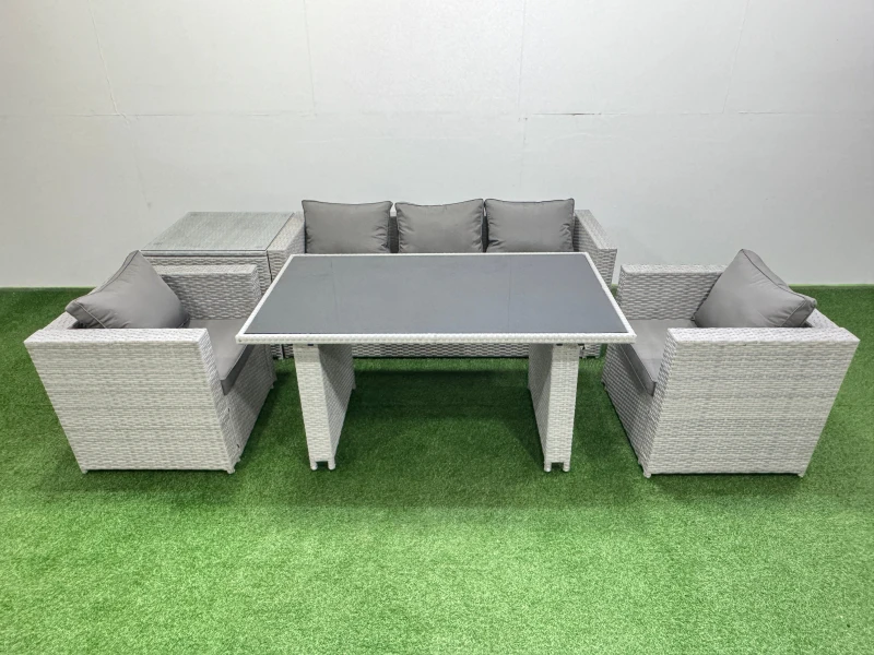 Image of Fimous Patio Garden Furniture Sets with Dining Table Side Table in Light Grey Light Grey Unisex
