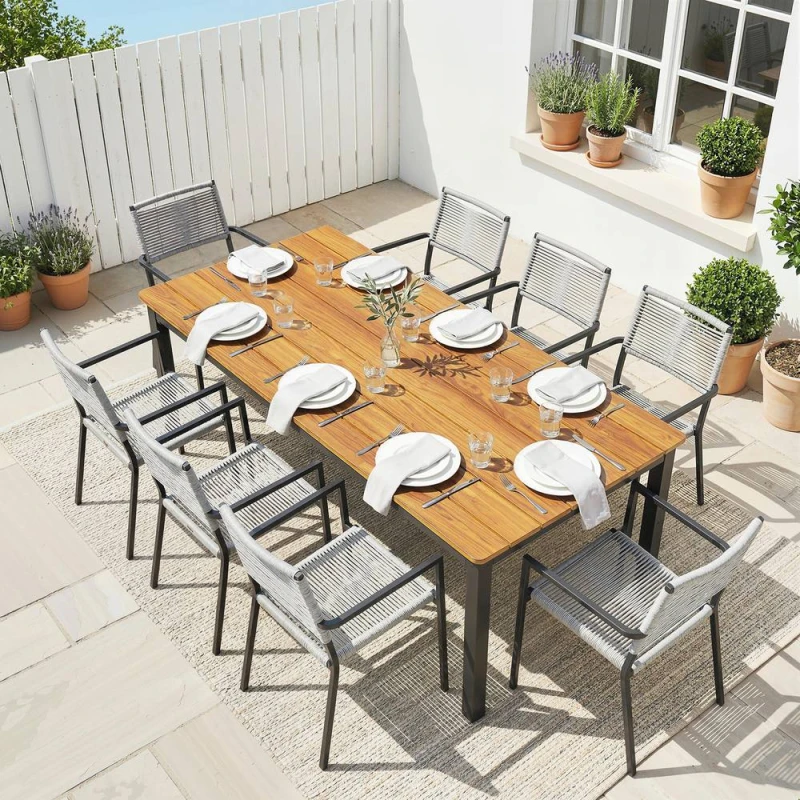 Image of OUTSUNNY 180 x 86cm Garden Dining Table for 6-8 Person, Teak in Natural Size: 180cm x 80cm Natural Unisex 180cm x 80 cm