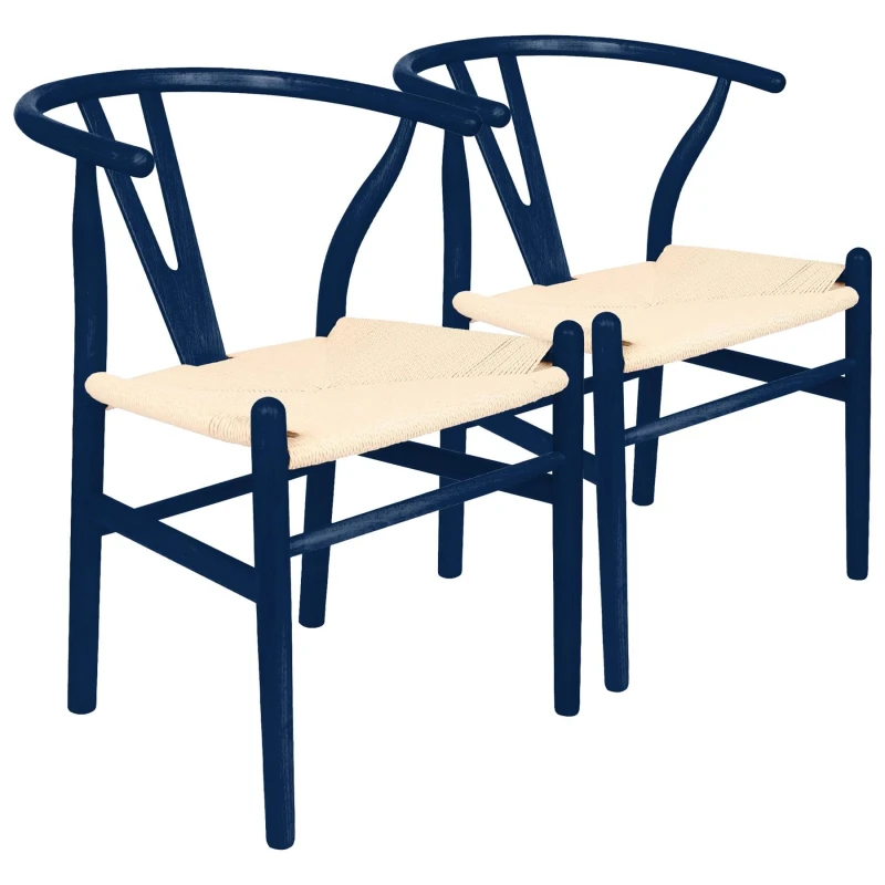 Image of Nicholas Winter 2x Beech Wood Scandi Danish Style Dining Chairs - Solid Wood Chairs in Blue Blue Unisex