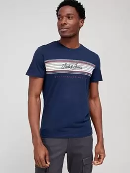 Image of Jack & Jones Script Logo T-Shirt - Navy Blazer, Size S, Men