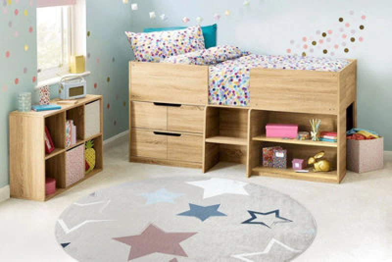 Image of RugsX Bambino 48130 Round Washing Carpet Stars For Children Anti Slip - Beige / Grey Circle 100 Cm