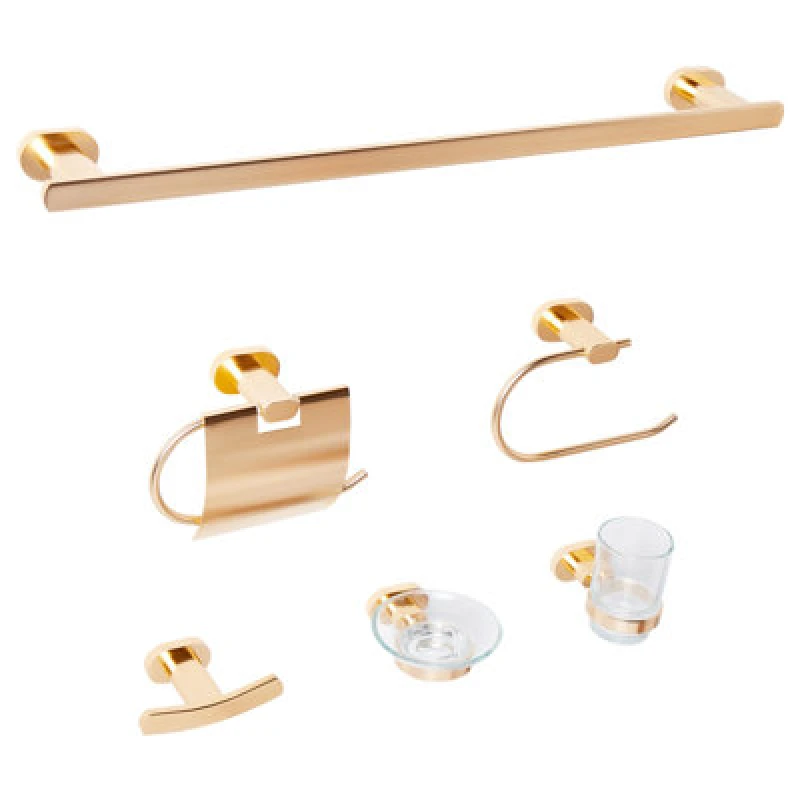 Image of Beliani 6 Piece Bathroom Hardware Set Tocopilla With Towel Bars And Hooks Gold