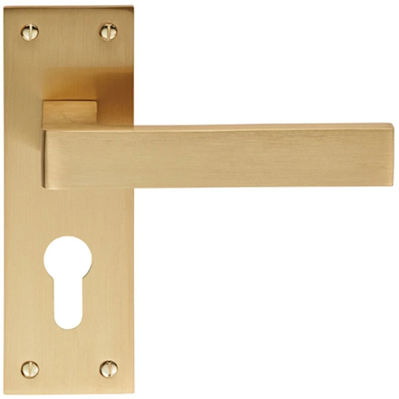 Image of Loops PAIR Straight Square Handle on Euro Lock Backplate 150 x 50mm Satin Brass Metallics