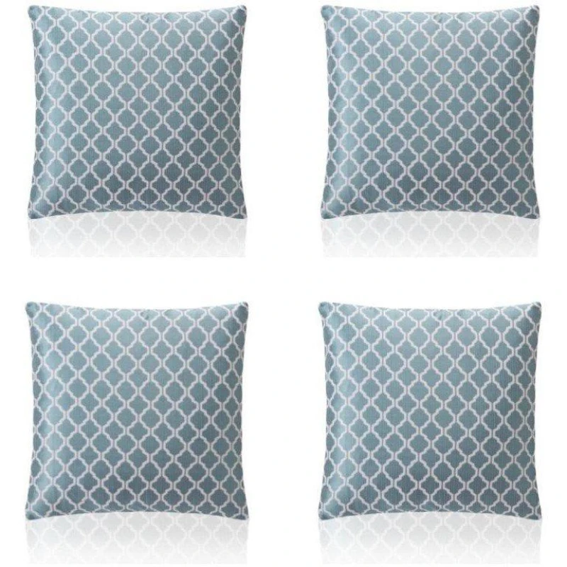 Image of Alan Symonds Two Tone Geometric Jacquard Cushion Set of 4 Teal unisex 45x45cm