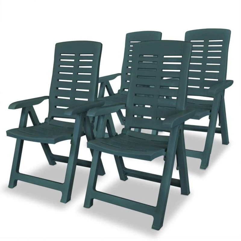 Image of vidaXL 4x Reclining Garden Chairs 60x61x108cm Plastic Green Foldable Seat