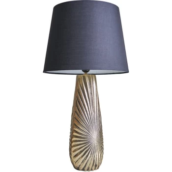 Image of Antique Brass Vase Design Table Lamp with Large Tapered Shade - Black