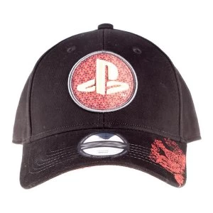 Image of Sony Playstation Biker Japanese Logo Bow Cap Unisex - Black