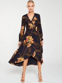 Image of Ted Baker Stela Caramel Printed Wrap Dress - Black, Size 2=10, Women