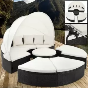 Image of Poly Rattan Day Bed Ø230cm Sun Lounger with Canopy Black