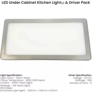 Image of 3x BRUSHED NICKEL Ultra-Slim Rectangle Under Cabinet Kitchen Light & Driver Kit - Warm White Diffused LED