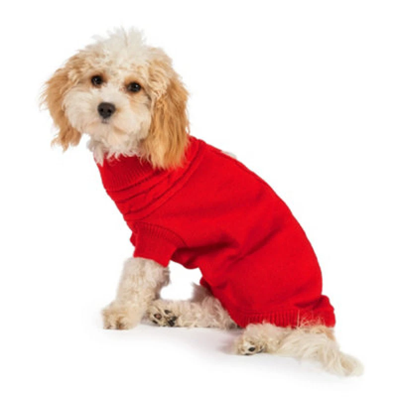 Image of Ancol Red Comfortable Rolled Neck Cable Knit Winter Small Dog Jumper Red