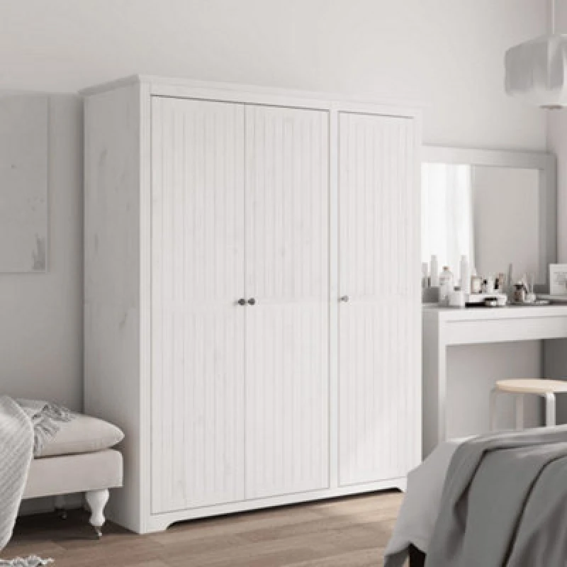 Image of Vidaxl Wardrobe Bodo White 151.5X52X176.5cm Solid Wood Pine, White 355062