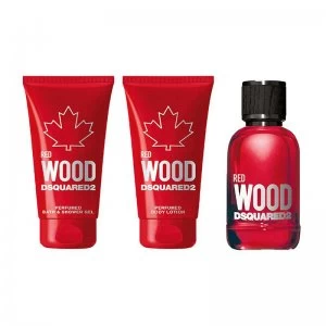 Image of DSquared2 Red Wood Gift Set 50ml Eau de Toilette + 50ml Body Lotion + 50ml Shower Gel