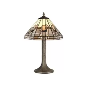 Image of Luminosa Lighting - 1 Light Tree Like Table Lamp E27 With 30cm Tiffany Shade, White, Grey, Black, Clear Crystal, Aged Antique Brass