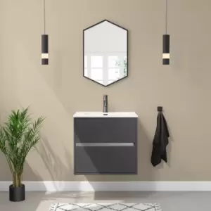 Image of 600mm Grey Wall Hung Vanity Unit with Basin - Roxbi