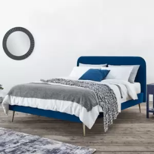 Image of Elona Navy Blue Velvet Upholstered Double Bed Frame Only - Blue