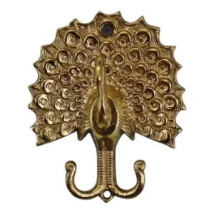 Image of Small Gold Metal Peacock Double Coat Hook