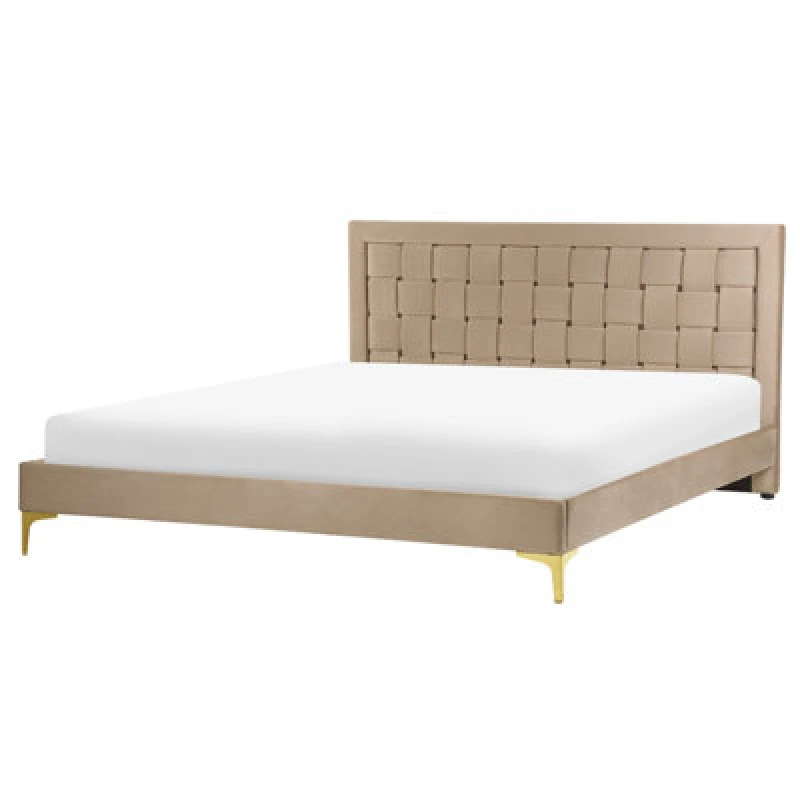 Image of Beliani Bed Velvet Limoux 160 X 200 Cm (Eu King Size) Taupe