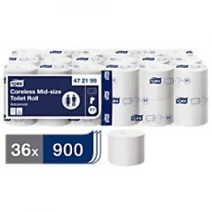 Image of Tork Toilet Rolls Coreless T7 Advanced Midi Jumbo 2 Ply 36 Rolls of 900 Sheets