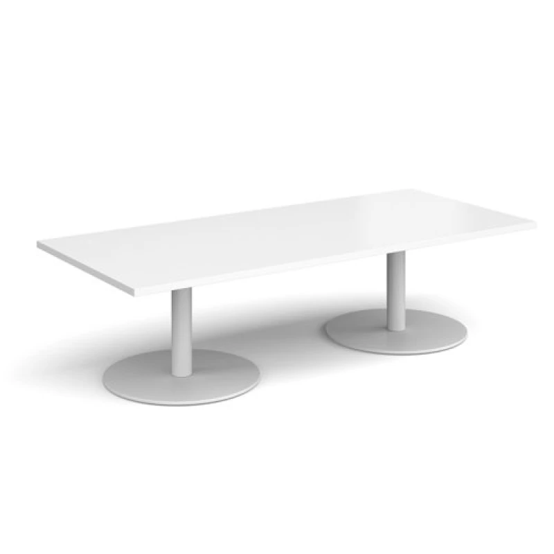 Image of Monza Monza rectangular coffee table with flat round white bases 1800mm x 800mm - white White MCR1800-WH-WH