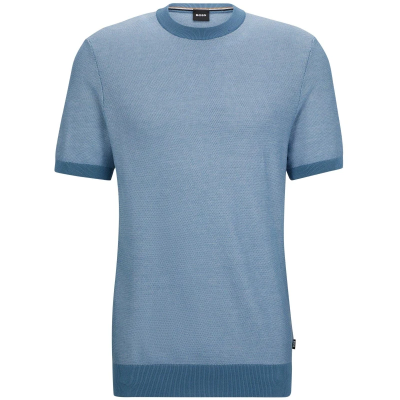 Image of Boss Mens Tantino Knitted T-Shirt Light/Pstl Blue male Medium