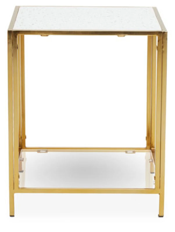 Image of Premier Housewares Glass and Gold Frame Side Table, Modern Side Table with Terrazzo Effect, Sleek and Contemporary Side Table Gold