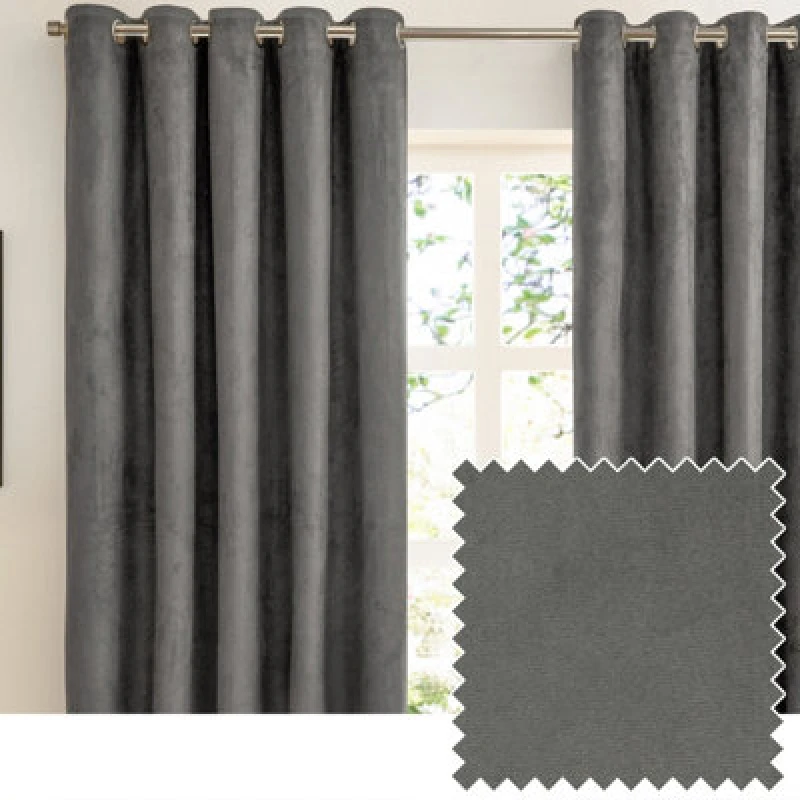 Image of Furn Verso Reversible Suede Look Ready Made Eyelet Blackout Curtains Charcoal