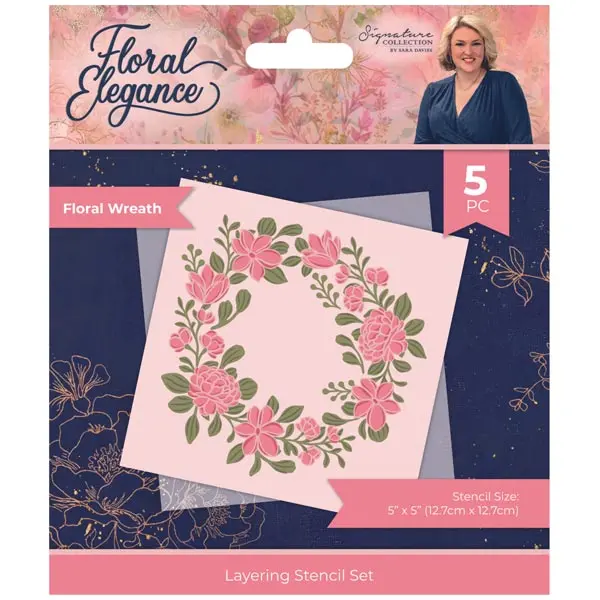 Image of Sara Davies Signature Collection Layering Stencil Floral Elegance Floral Wreath Set of 5 5x5in