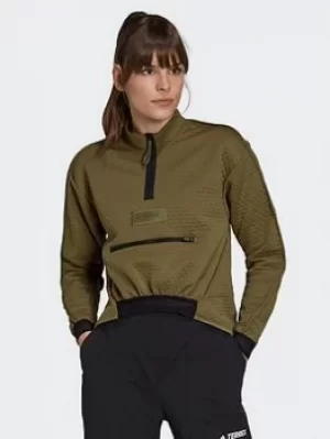 Image of adidas Terrex Hike 1/2 Zip Fleece, Green Size M Women