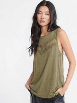 Image of Superdry Chevron Lace Vest Top - Green, Size 8, Women