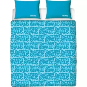 Image of Fortnite Victory Royale Reversible Duvet Cover Set (Double) (Blue/White)