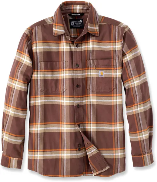 Image of Carhartt Rugged Flex Flannel Plaid Shirt, brown, Size M
