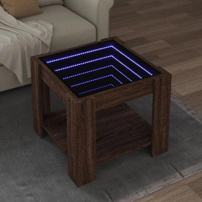 Image of vidaXL Coffee Table with LED Brown Oak 53x53x45cm Engineered Wood, Brown 847545