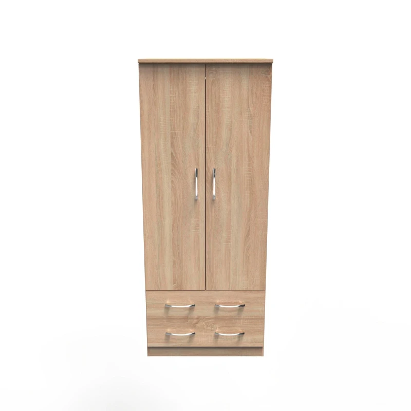 Image of Heddon 2 Door 2 Drawer Wardrobe In Bardolino Oak (Ready Assembled)