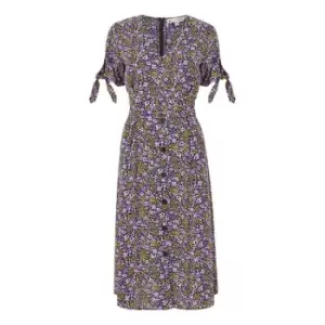 Image of Yumi Purple Ditsy Print Floral Midi Dress - Purple
