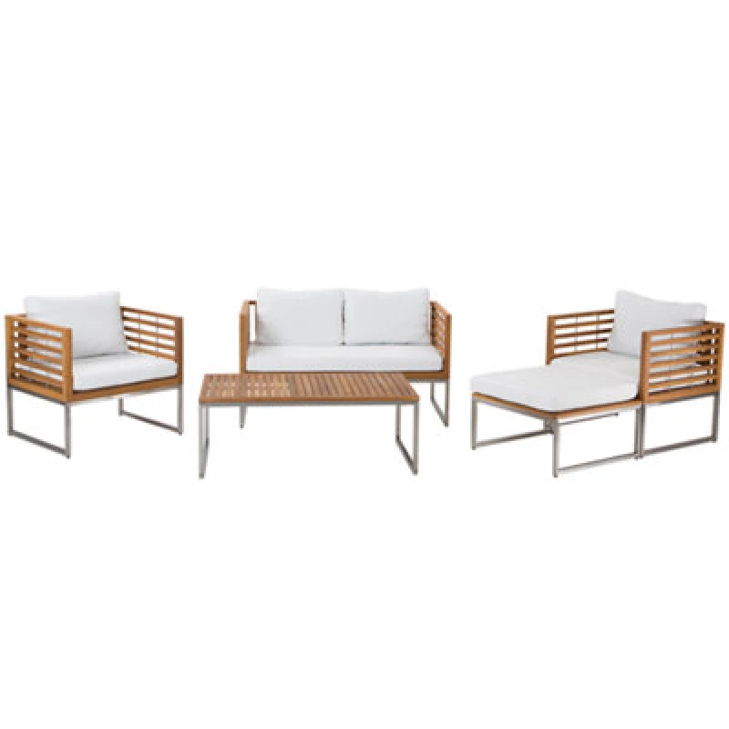 Image of Beliani Garden Lounge Set With Table 4 Seater Bermuda Acacia Wood Brown