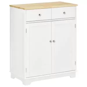 Image of Homcom Rubberwood Sideboard Island With Adjustable Shelf White With Wood Top