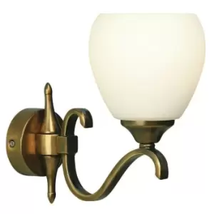 Image of Luxury Traditional Single Arm Wall Light Antique Brass Opal Glass Shade Dimmable