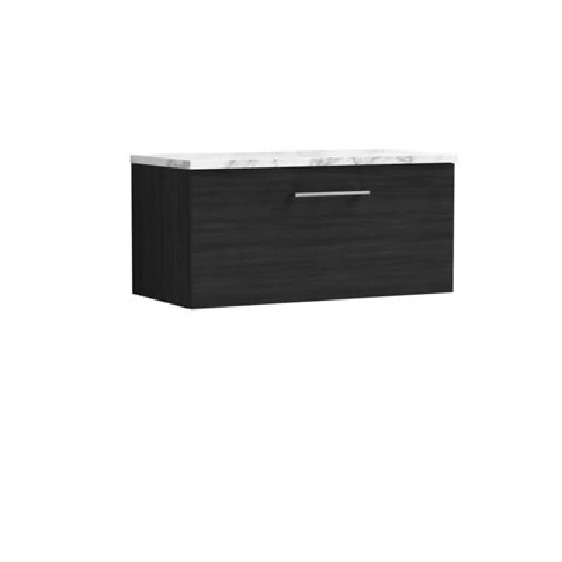 Image of Nuie Arno Wall Hung 1-Drawer Vanity Unit With Laminate Worktop In Black Woodgrain