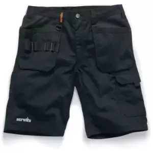 Image of Scruffs Trade Flex Slim Fit Work Shorts With Holster Pockets Black Hardwearing (34 Waist)