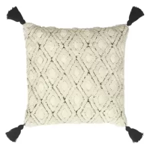 Image of Berbera Geometric Tufted Cushion Natural/Black, Natural/Black / 45 x 45cm / Polyester Filled